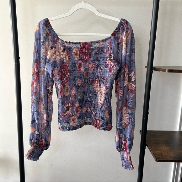[xs] Anthropologie Rouen Top Periwinkle Purple Sheer Spring Floral Long Sleeve - Picture 3 of 11